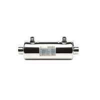 Rostfri värmeväxlare med minimal tryckförlust, cylindrisk i stål med portar