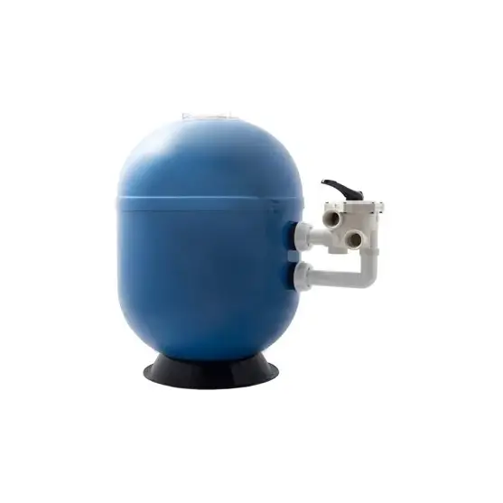 Blå sfärisk SANDFILTER VIENNA-II 620 poolfilter med transparent lock för privata pooler