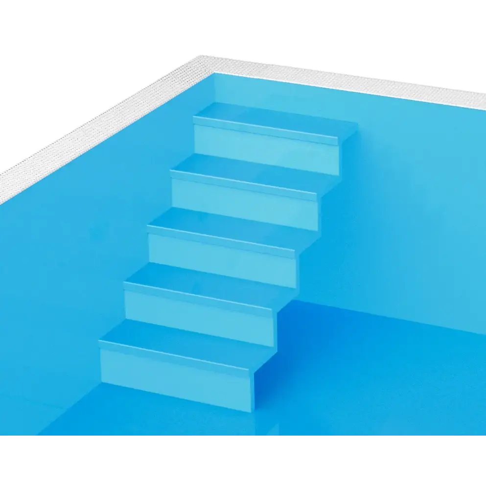 Blå pooltrappa i Thermopp Poolpaket Qbig med släta steg ner i vattnet