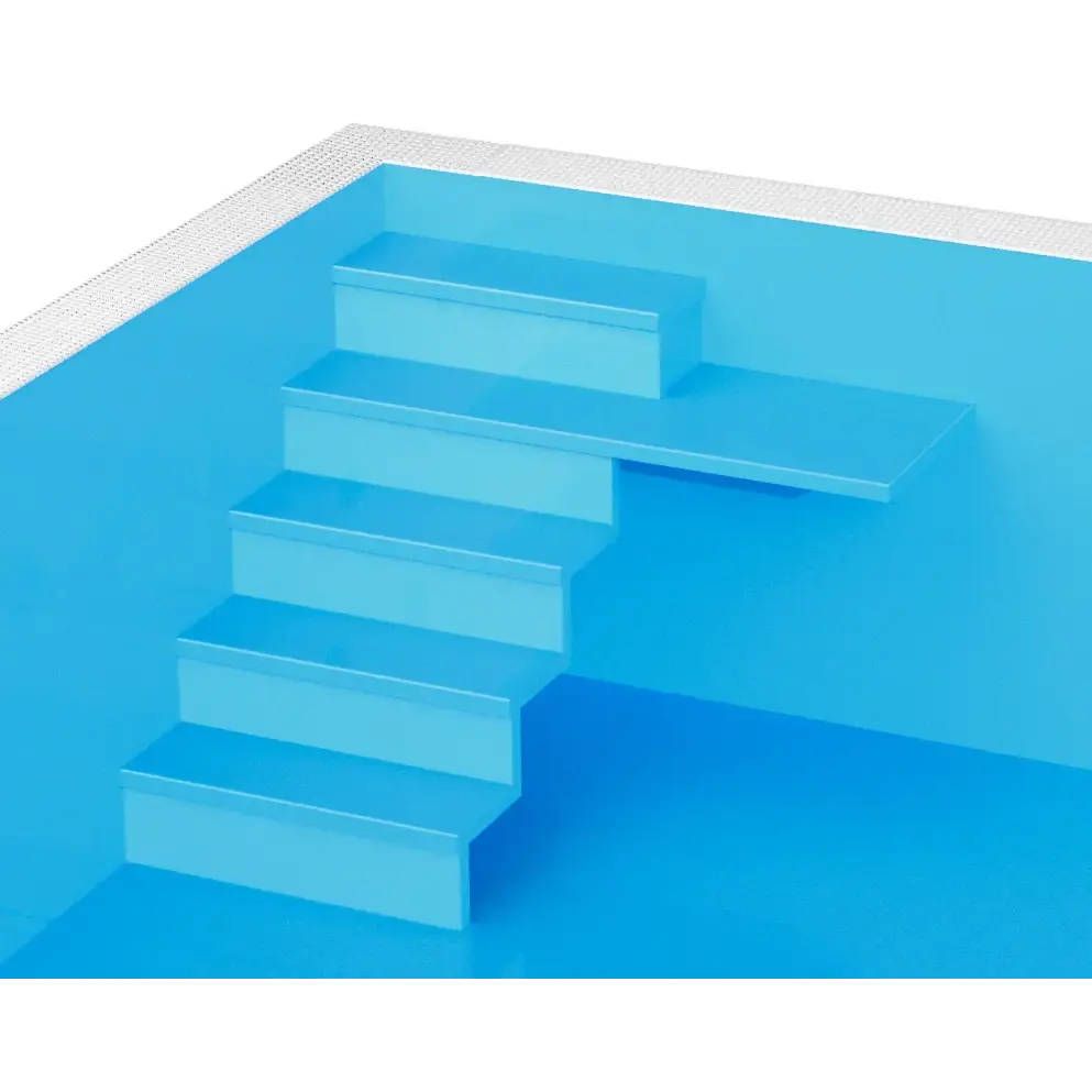 Blå pooltrapp i ThermoPP Poolpaket QBig 3×7 med glansig, minimalistisk design