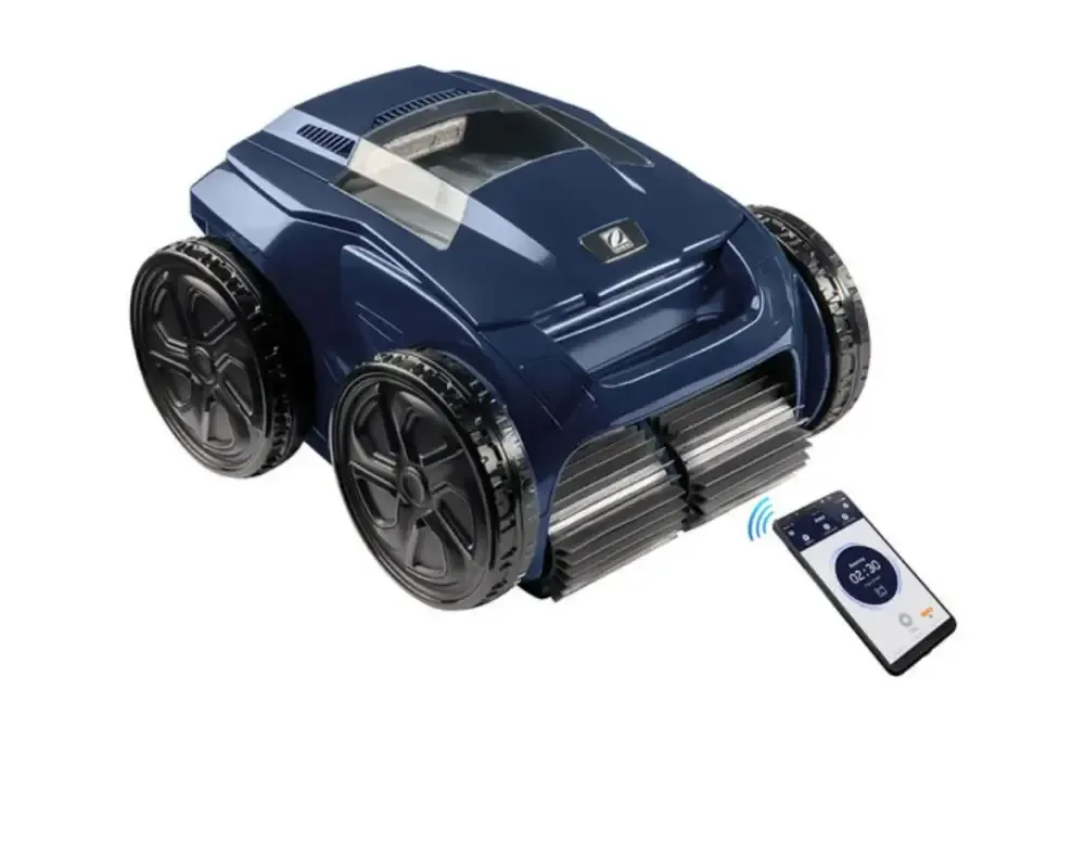 Robotisk poolrengörare med konstant cyklonal aspiration i djupblått