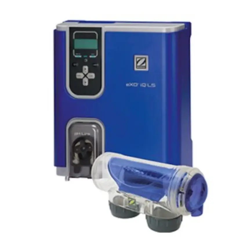 Blå Zefyr Exo IQ Low vattenfiltreringssystem med låg salthalt och transparent filterhus