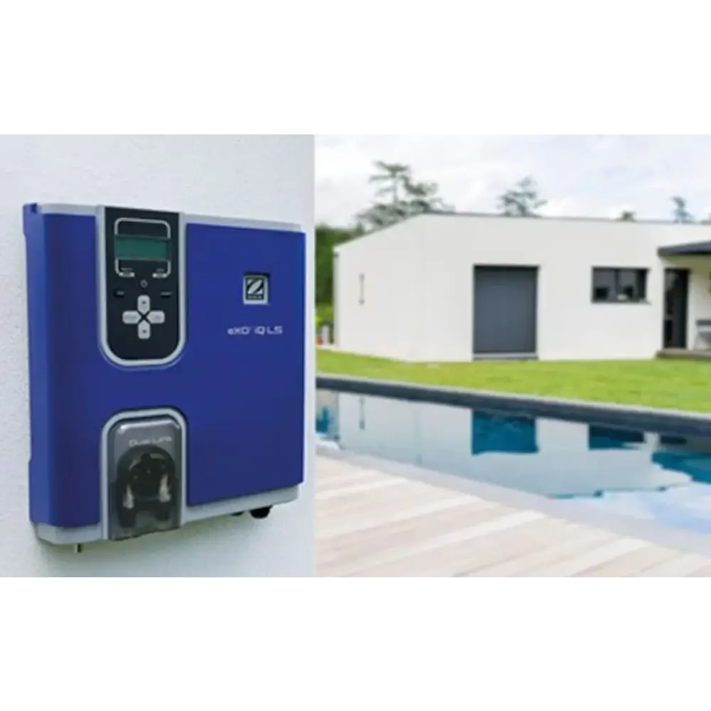 Blå Zefyr Exo IQ Low låg salthalt saltklorinator med display och filter